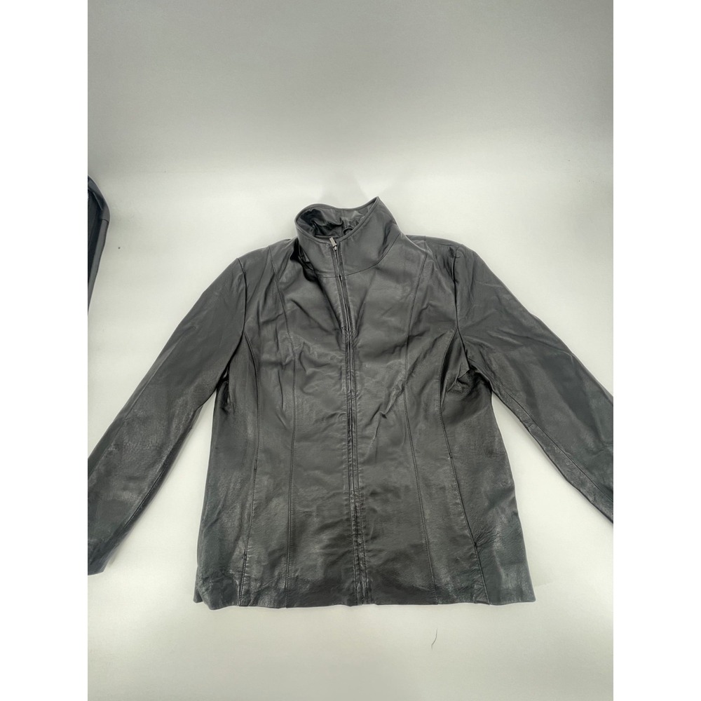 Vintage East 5th Jacket Womens XL Black Lined Genuine Leather Mock Neck Full Zip